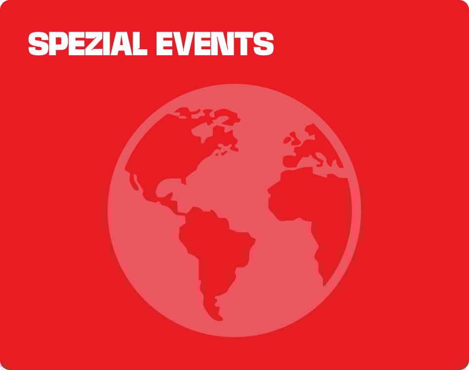 Red banner with world globe graphic - Special Events football camps for children at 11teamsports Football Academy