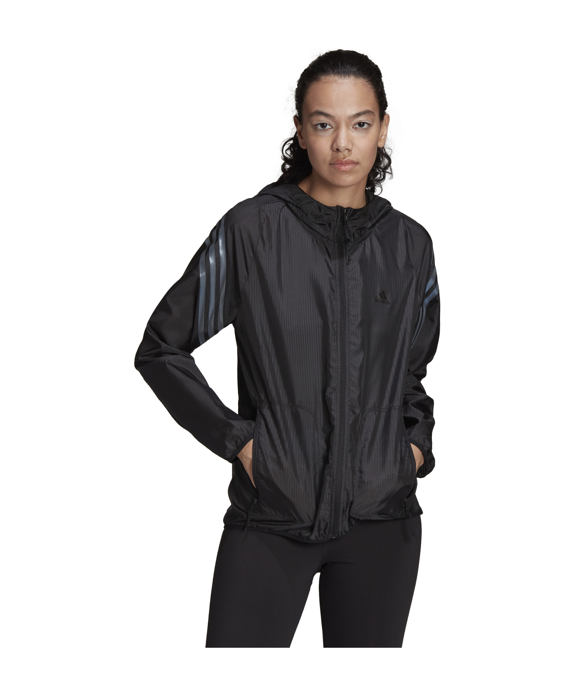 adidas Run Icons 3-Stripes Hooded Running Windbreaker Damen Schwarz - schwarz