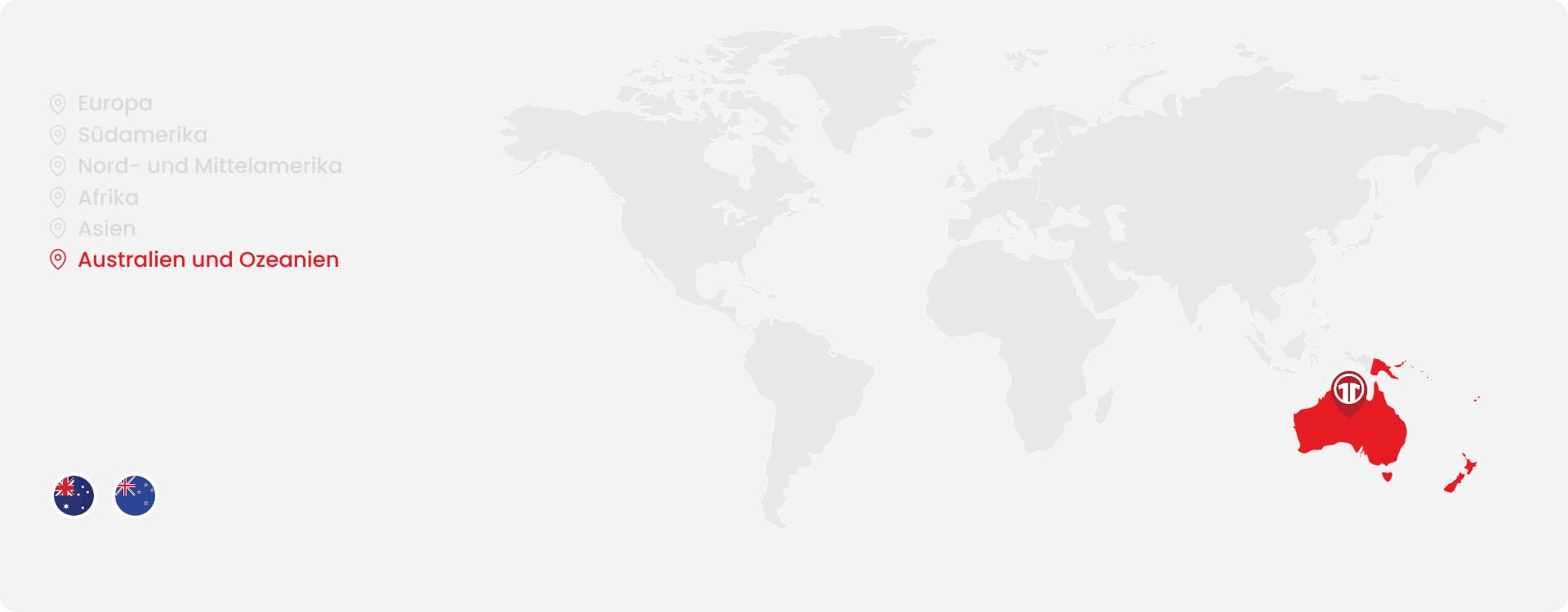 World map highlighting Australia and Oceania with national team flags - Shop official Oceania football shirts at 11teamsports