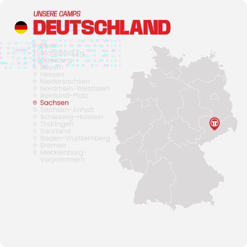 Map of Germany with all federal states listed - Find football camps for children near you at 11teamsports Football Academy