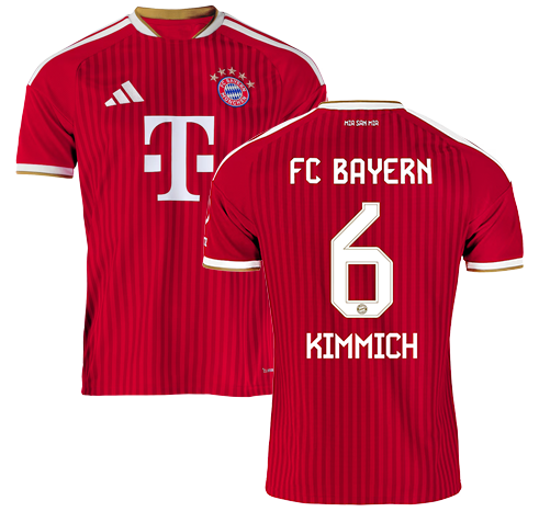 Home jersey embellishment example with Kimmich and number 6 in original club typeface