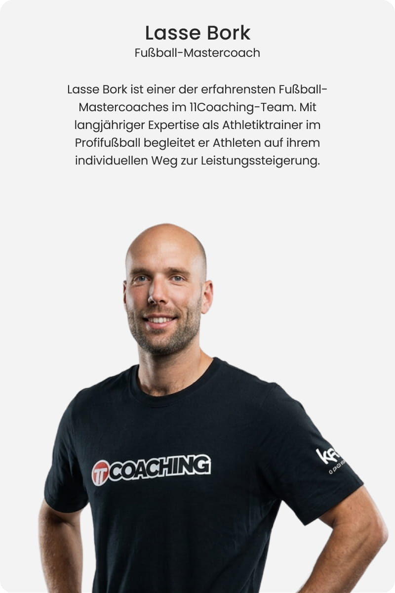 Lasse Bork, Football Master Coach and professional athletics trainer, smiling in black 11Coaching shirt - Football coaching expert at 11teamsports Football Academy