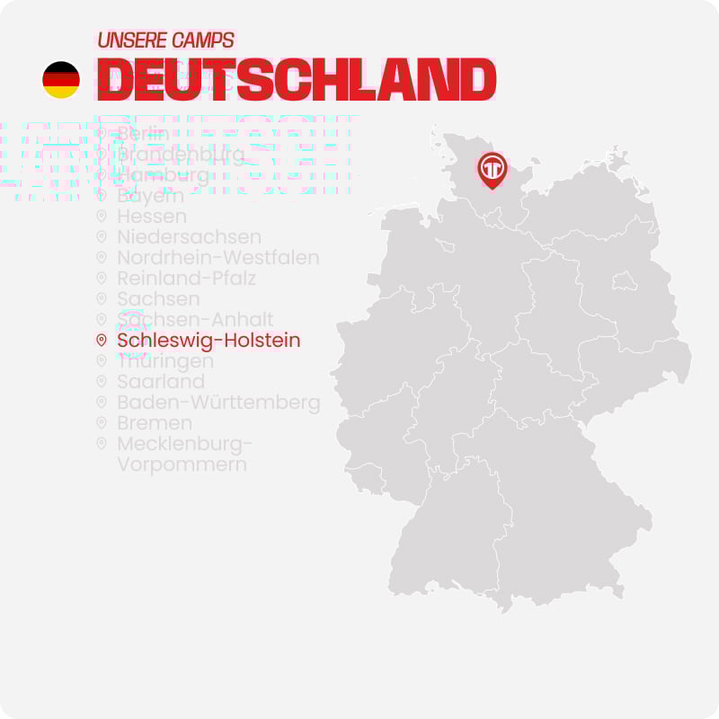 Map of Germany with all federal states listed - Find football camps for children near you at 11teamsports Football Academy