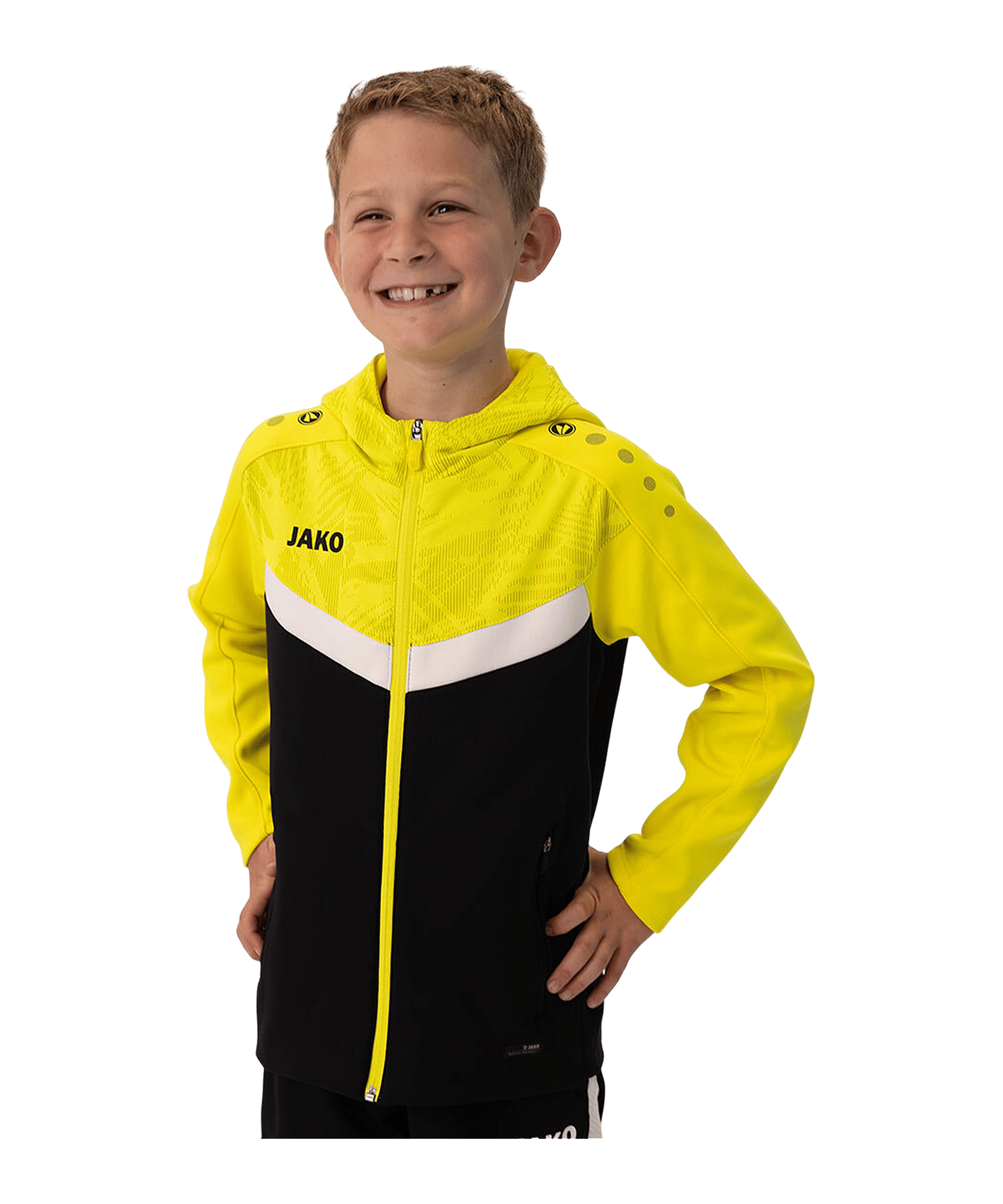 JAKO Iconic Kapuzenjacke Kids Schwarz Gelb F808 - schwarz