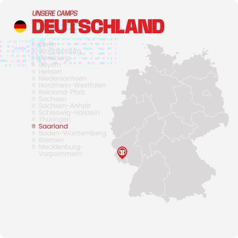 Map of Germany with all federal states listed - Find football camps for children near you at 11teamsports Football Academy