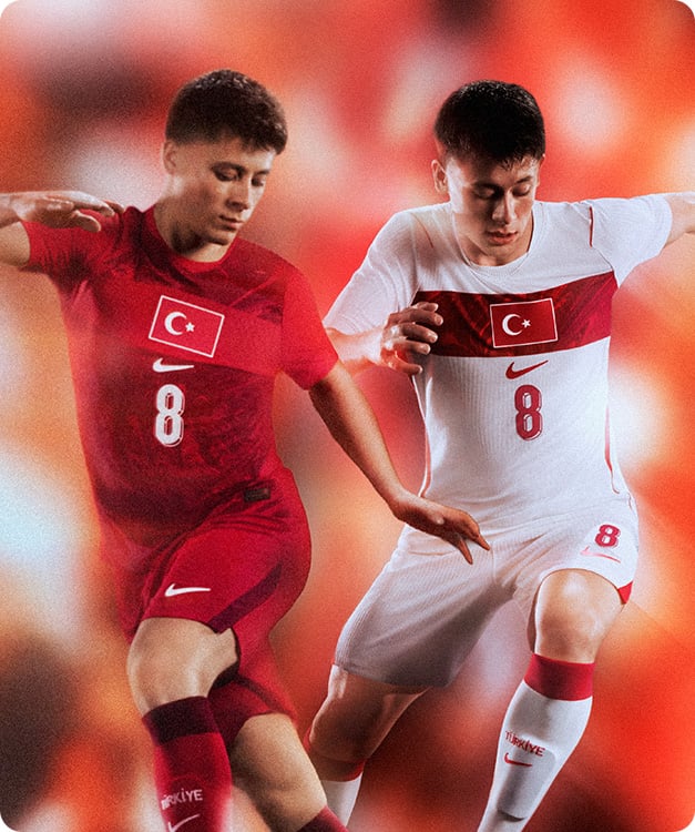 Turkey red home kit and white away shirt with Turkish flag and Türkiye badge - Official Turkish national team jerseys at 11teamsports