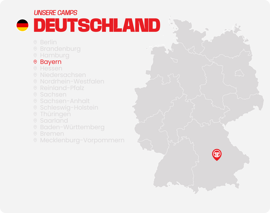 Map of Germany with all federal states listed - Find football camps for children near you at 11teamsports Football Academy