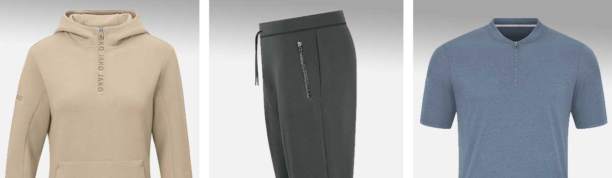 Detailansichten mit den Design-Besonderheiten der JAKO Pro Casual-Kollektion