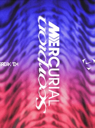 Scorpion Mercurial typograhic logo on pink to purple Scorpion boot pattern