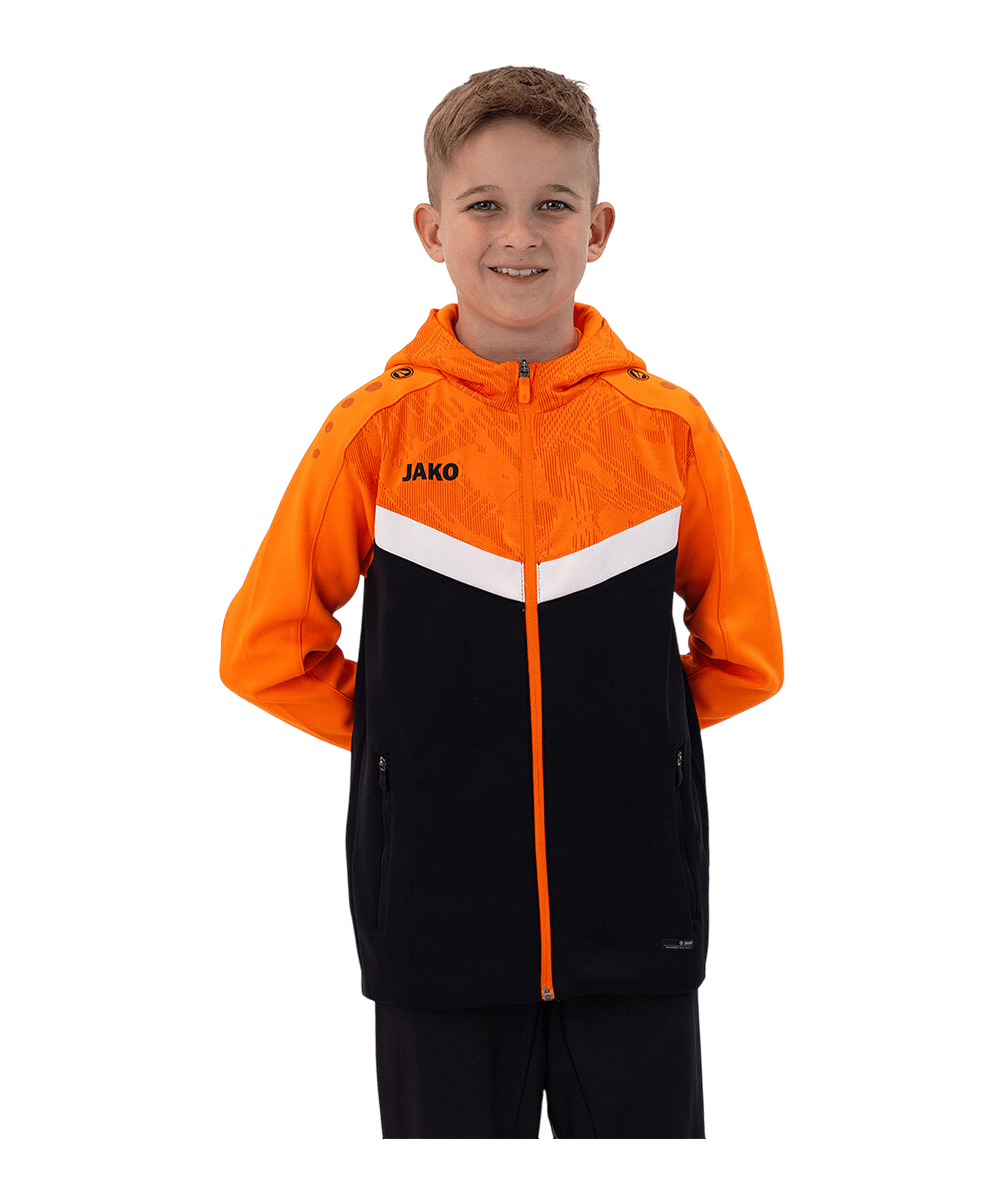 JAKO Icon Kapuzenjacke Kids Schwarz Orange F807 - schwarz