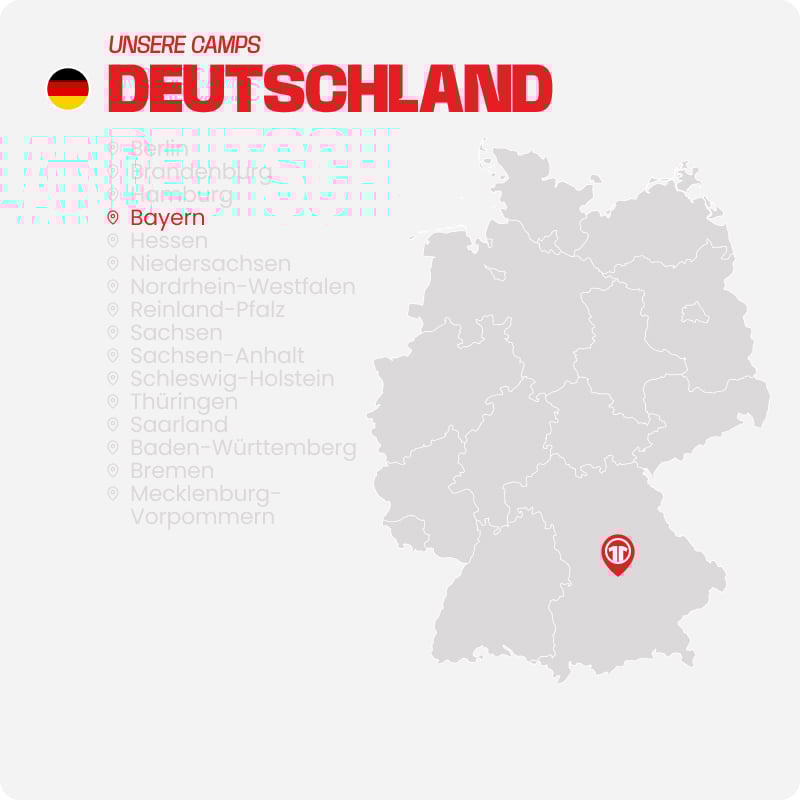 Map of Germany with all federal states listed - Find football camps for children near you at 11teamsports Football Academy