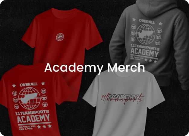 Red and grey 11teamsports Academy t-shirts and hoodies with globe print - Shop Academy Merch at 11teamsports Football Academy