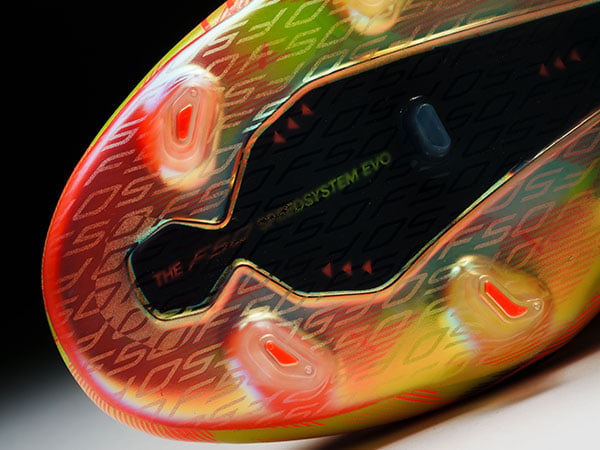 Closeup on Speedsystem EVO frame adidas F50 Hyperfast EVO ELITE FG in first launch edition