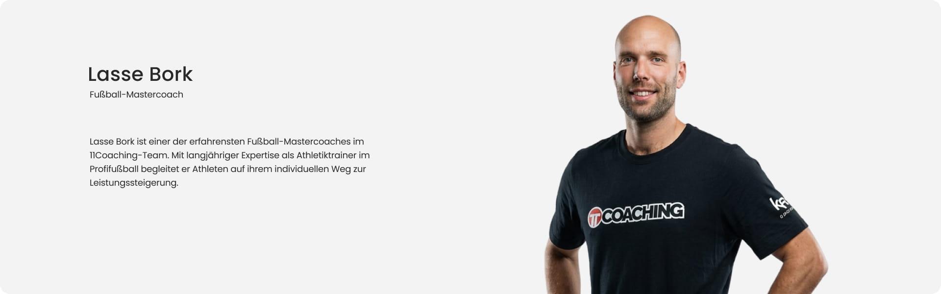 Lasse Bork, Football Master Coach and professional athletics trainer, smiling in black 11Coaching shirt - Football coaching expert at 11teamsports Football Academy