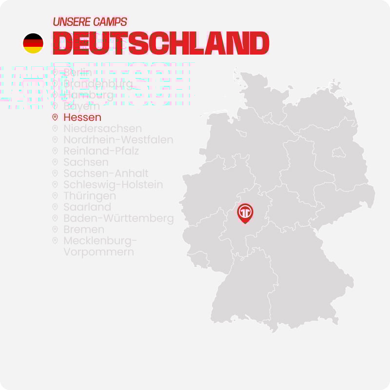Map of Germany with all federal states listed - Find football camps for children near you at 11teamsports Football Academy