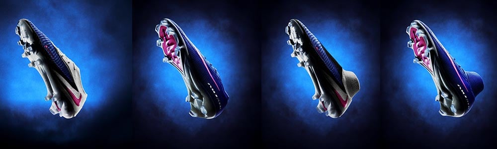 Banner zum Nike Attack Pack mit Fotostudio-Shots von Phantom 6 High und Low und Mercurial Vapor und Superfly