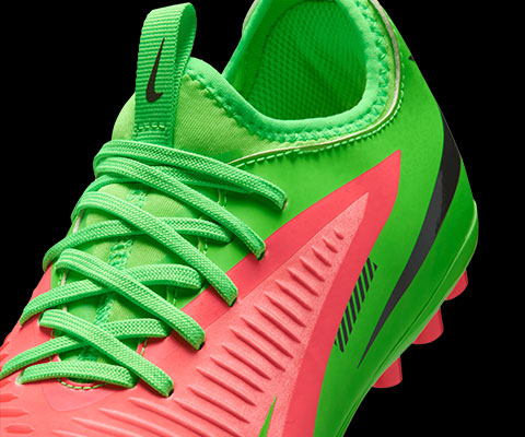 Closeup on lacing and elastic collar with pull tabs