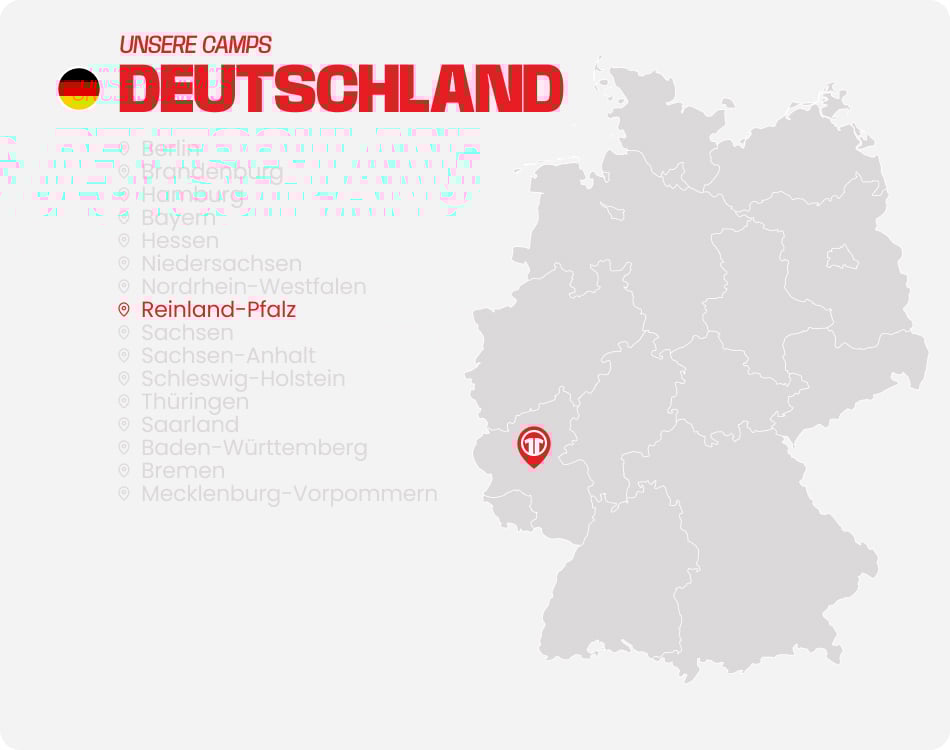 Map of Germany with all federal states listed - Find football camps for children near you at 11teamsports Football Academy