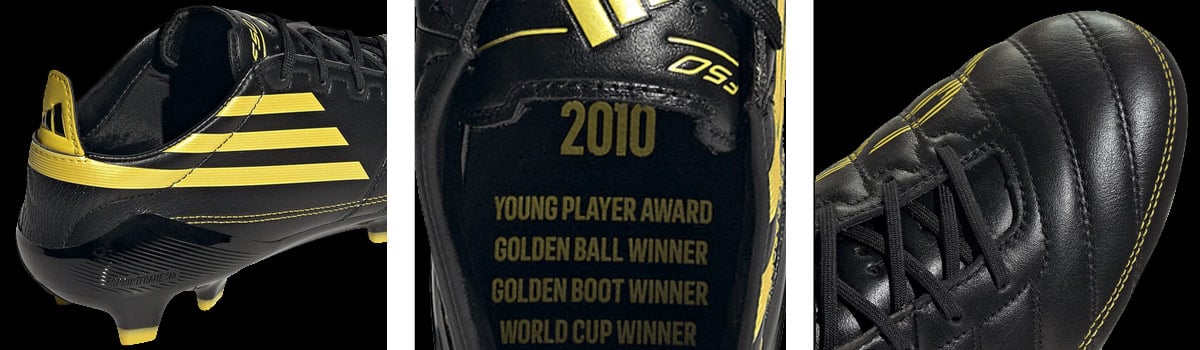 Dreiteilige Detailanzicht zur adidas F50 Adizero FG Limited Edition mit Leder-Upper