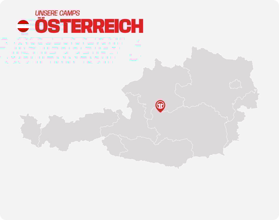 Map of Austria with 11teamsports camp location pin - Find football camps for children in Austria at 11teamsports Football Academy