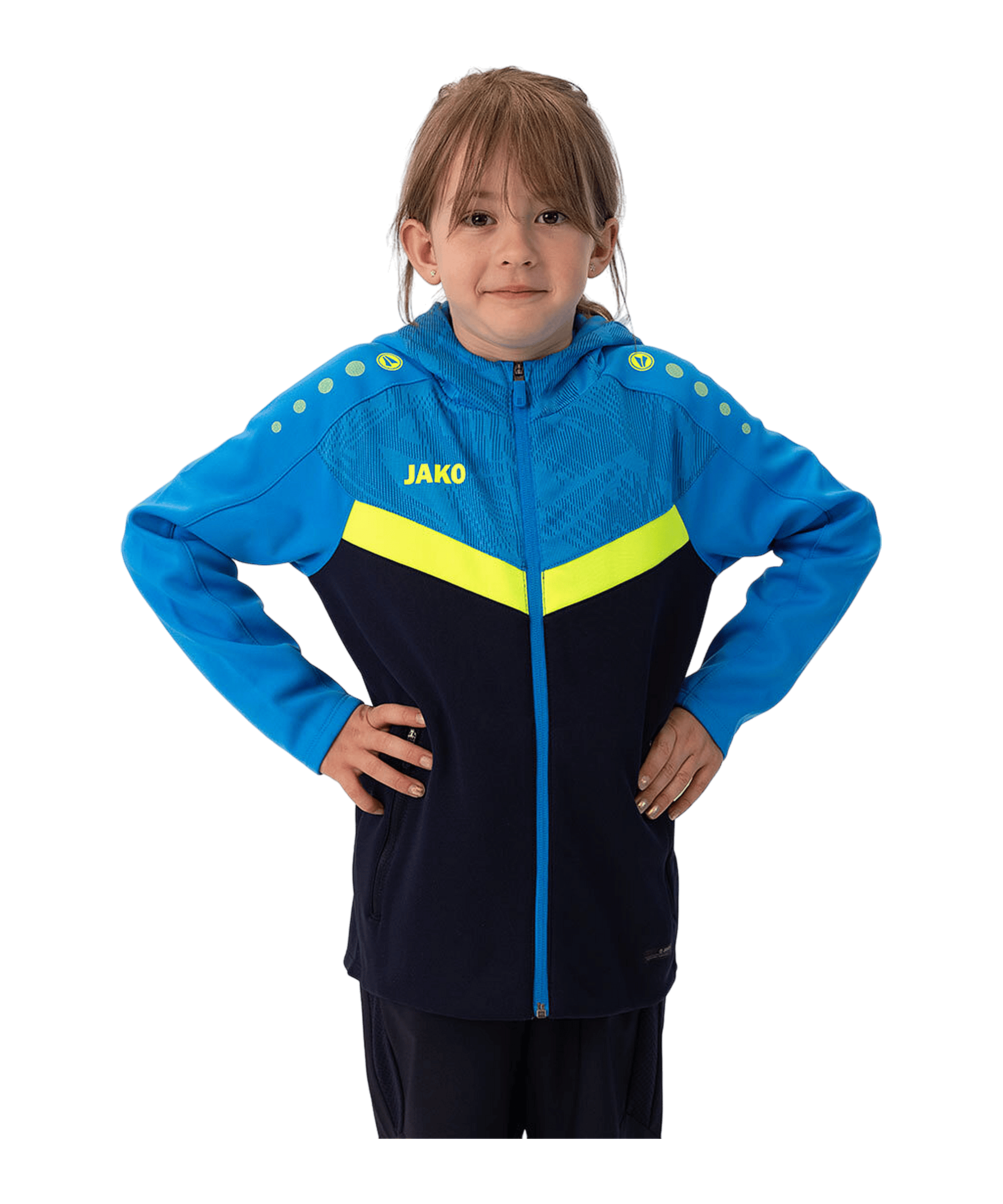 JAKO Iconic Kapuzenjacke Kids Blau Gelb F914 - blau