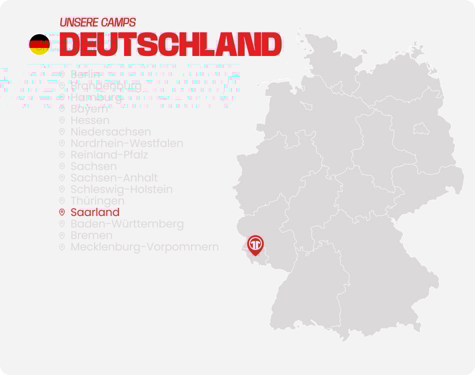 Map of Germany with all federal states listed - Find football camps for children near you at 11teamsports Football Academy