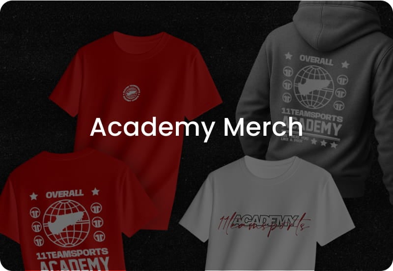 Red and grey 11teamsports Academy t-shirts and hoodies with globe print - Shop Academy Merch at 11teamsports Football Academy