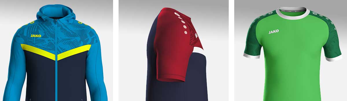 Detailansichten mit den Design-Besonderheiten der JAKO reine Oberteil-Linie-Kollektion