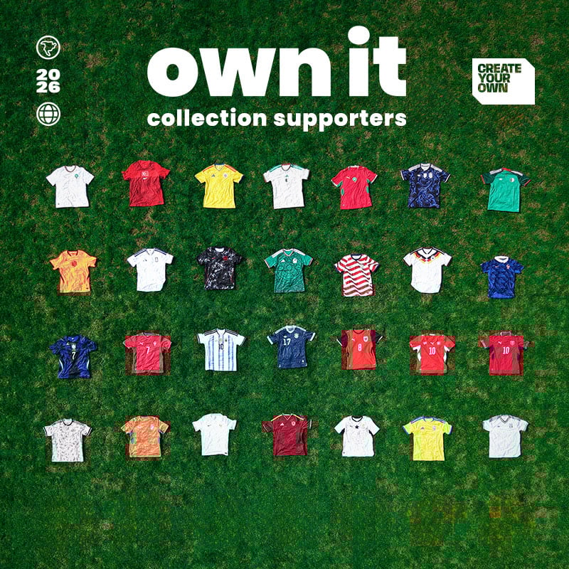 Aerial view of colourful international football kits on grass - Shop official fanwear at 11teamsports