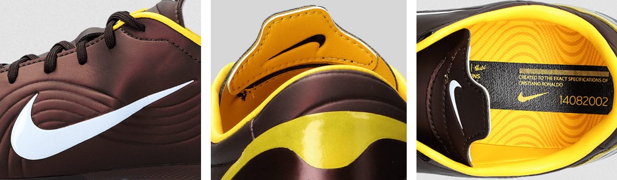 Banner zum NIke Vapor 1 Origin CR7 mit 3 Detailansichten des Nike Rasenfußballschuhs