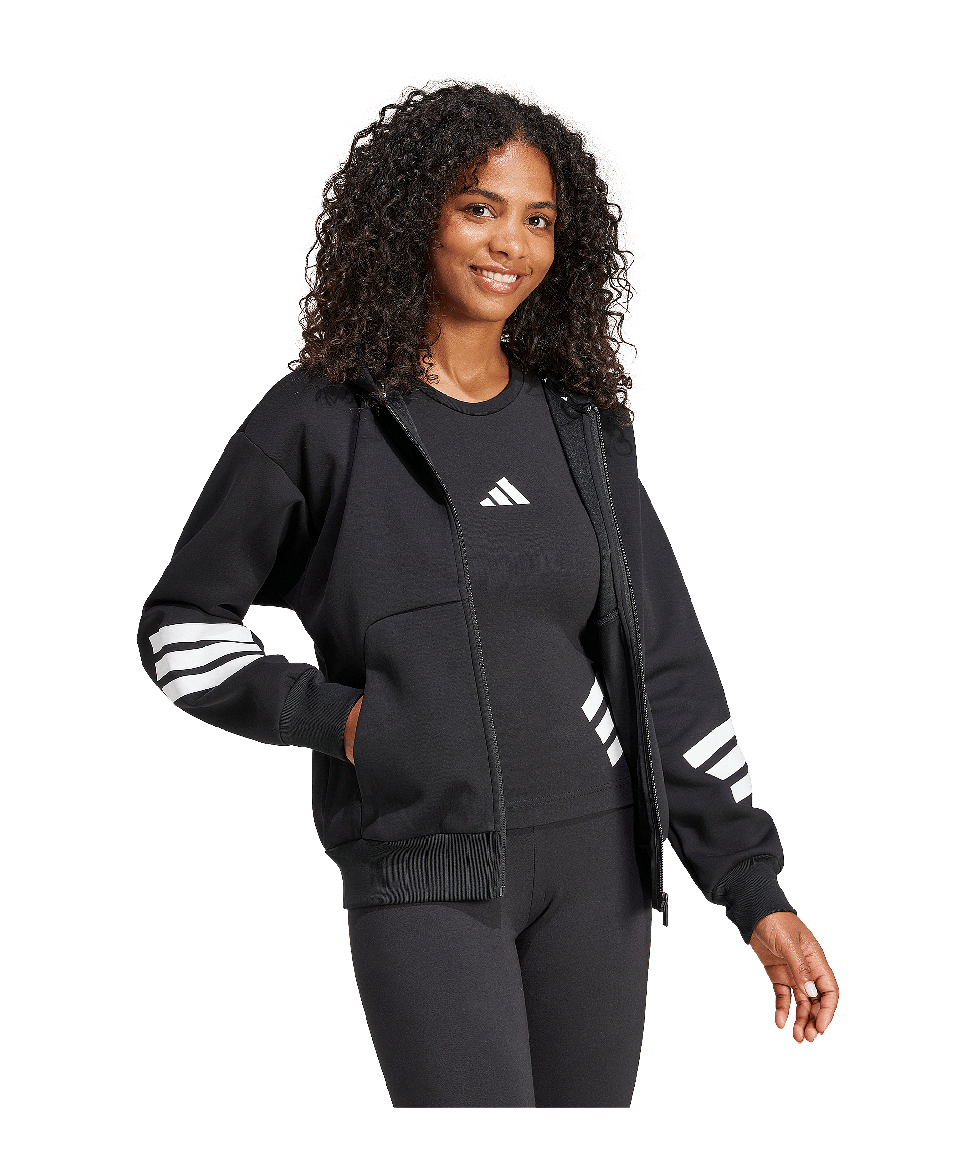 adidas Future Icons Three Stripes Kapuzenjacke Damen Schwarz - schwarz
