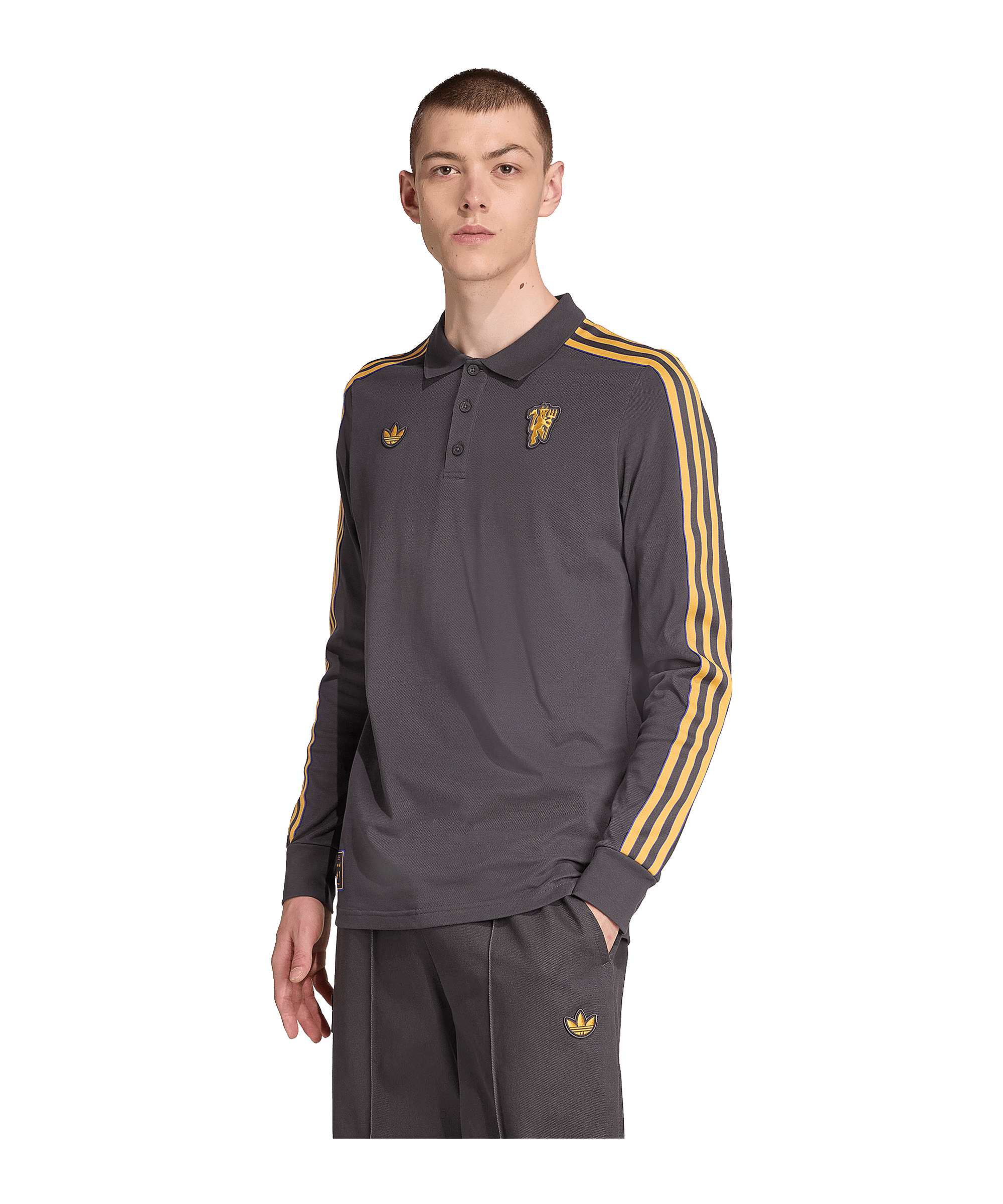 adidas Manchester United Icon Long Sleeve Polo Schwarz - schwarz
