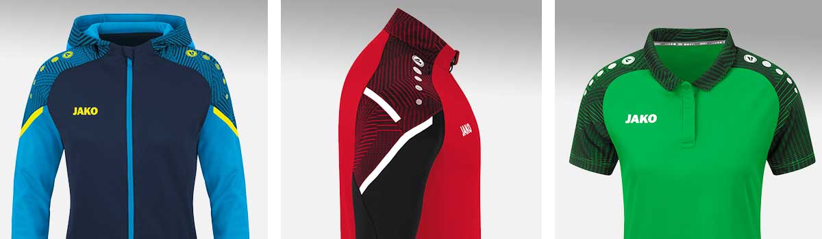 Detailansichten mit den Design-Besonderheiten der JAKO Performance-Kollektion