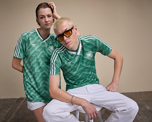adidas DFB Deutschland Away Trikot 1990 Bringback on male and female model in casual wear combi