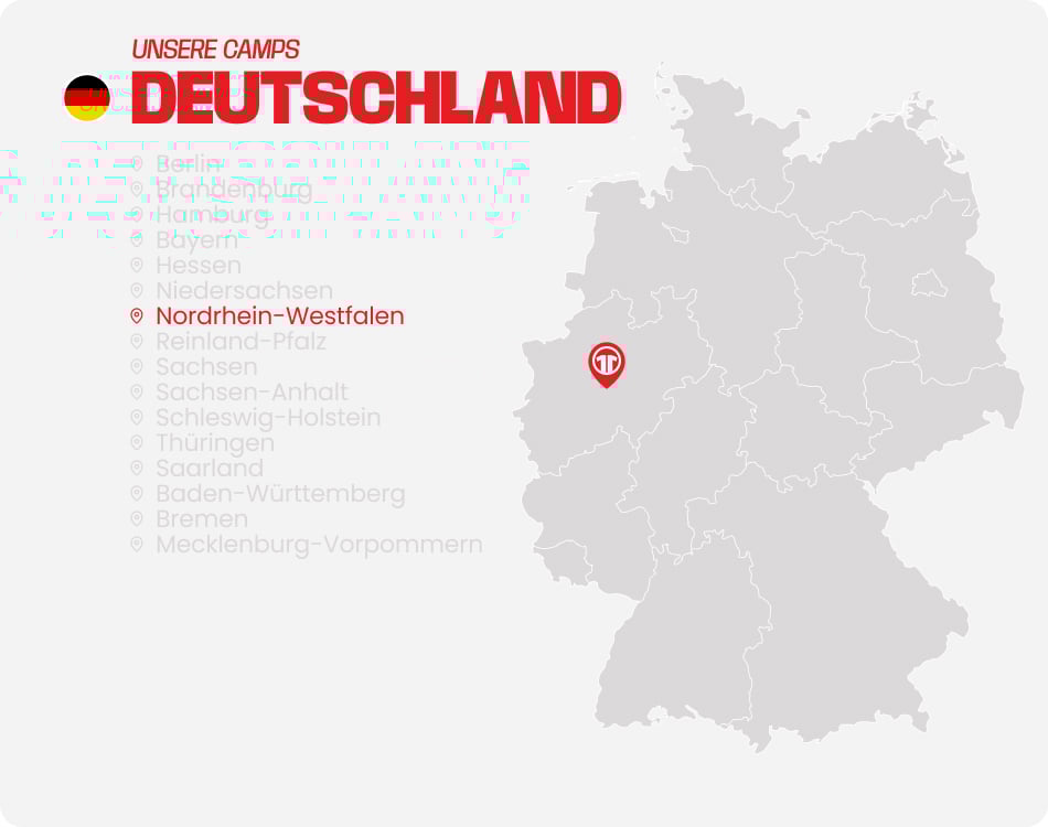 Map of Germany with all federal states listed - Find football camps for children near you at 11teamsports Football Academy