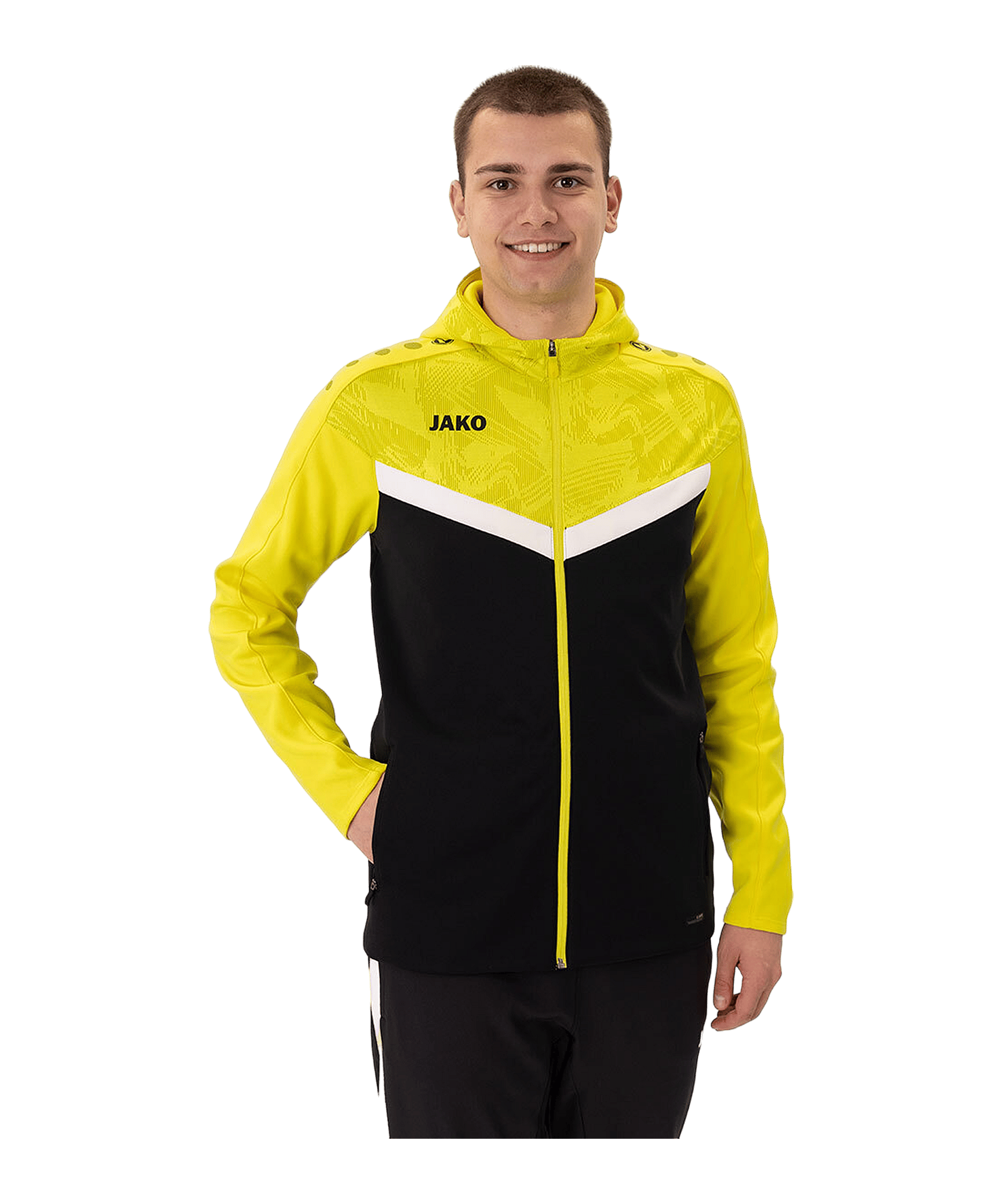 JAKO Iconic Kapuzenjacke Schwarz Gelb F808 - schwarz