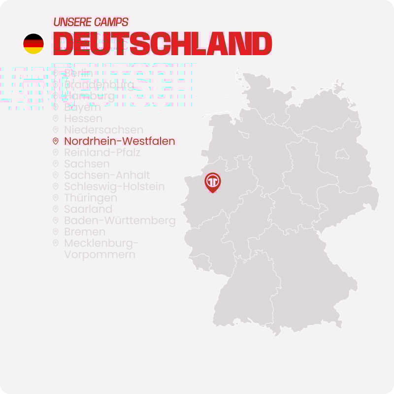 Map of Germany with all federal states listed - Find football camps for children near you at 11teamsports Football Academy
