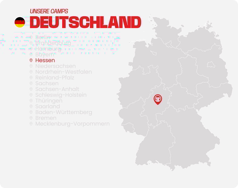 Map of Germany with all federal states listed - Find football camps for children near you at 11teamsports Football Academy