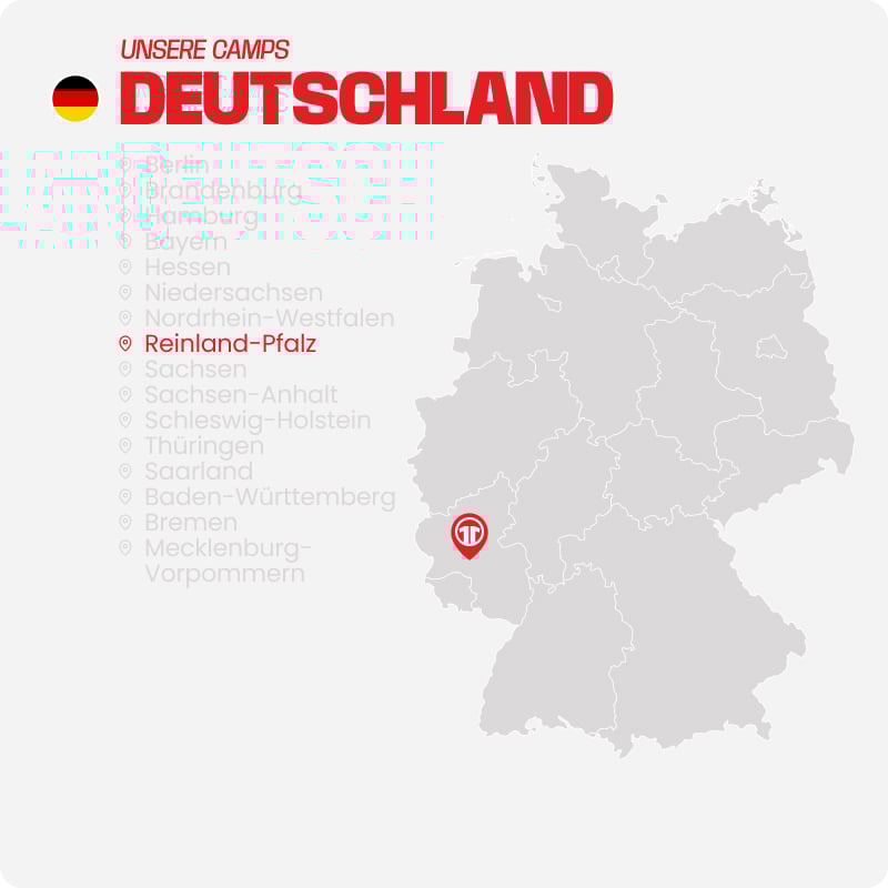 Map of Germany with all federal states listed - Find football camps for children near you at 11teamsports Football Academy