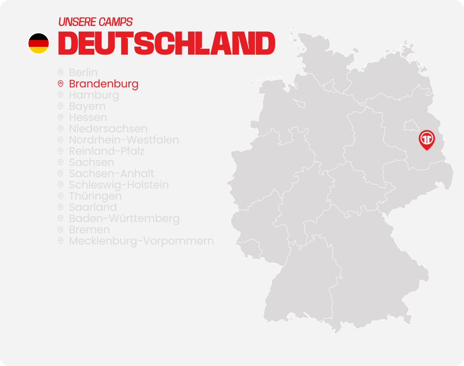 Map of Germany with all federal states listed - Find football camps for children near you at 11teamsports Football Academy