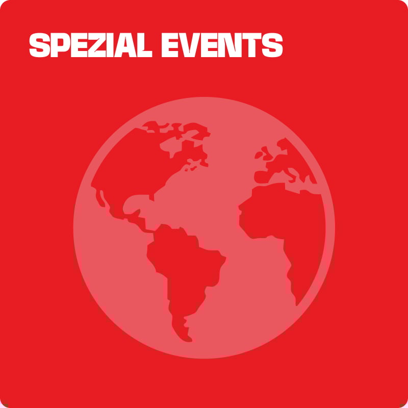 Red banner with world globe graphic - Special Events football camps for children at 11teamsports Football Academy