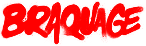 Lettrage rouge BRAQUAGE stylis&eacute; comme un graffiti sur un mur, capturant l'esprit du maillot domicile